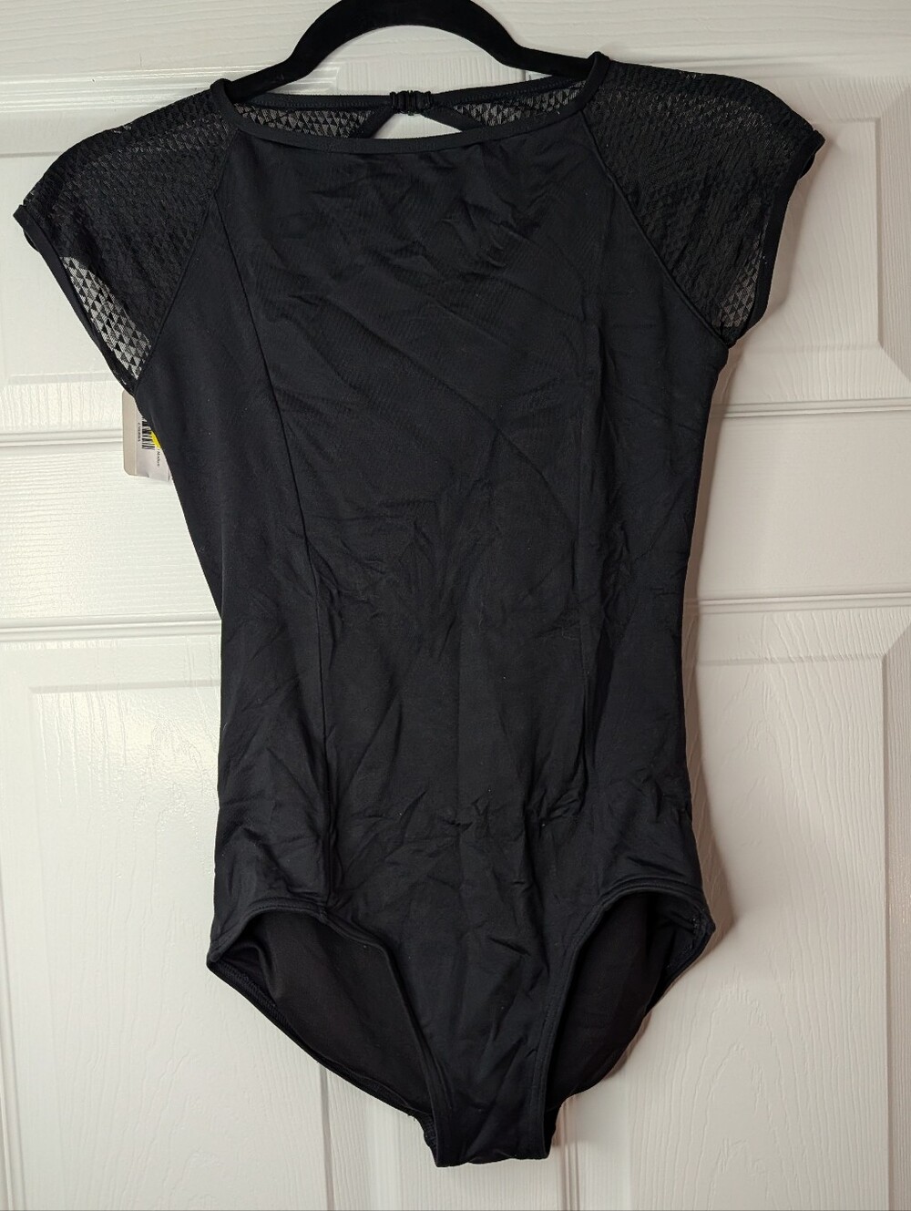 capezio black lace cap sleeve dance leotard bodysuit open back size medium